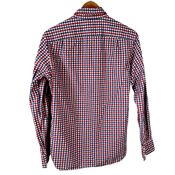 J Crew Mens Slim Fit Red Blue Checkered Button Down Shirt Plaid Small Nautical - Picture 2 of 7